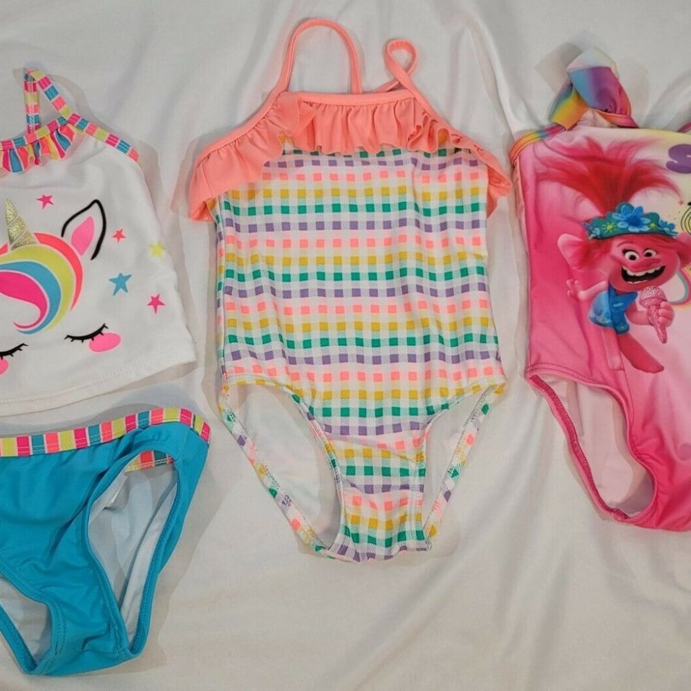 Dream Works Trolls World Tour Kids White & Pink Swim Suit lot of 3 - Size 24M+